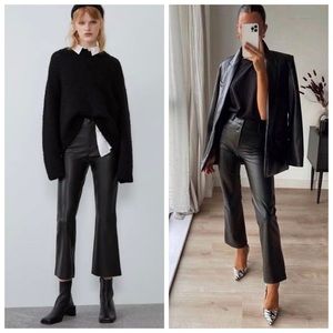 NEW Zara Black High Rise Kick Flare Faux Leather Women’s Pants Sz S